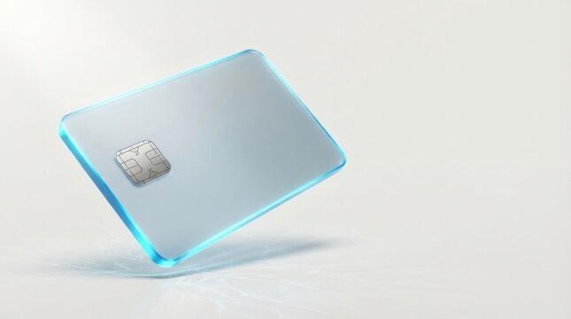Blank blue glass credit card with chip isolated on white background