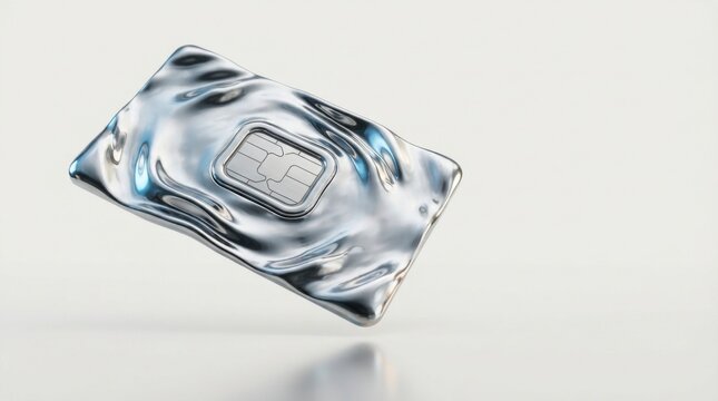 Shiny liquid metal mobile phone SIM card with chip