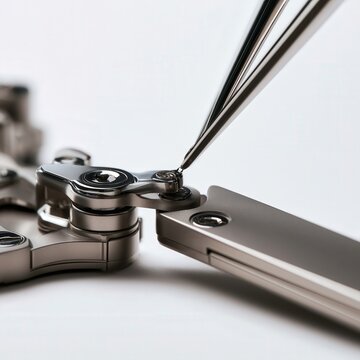 Mechanical assembly detail with tweezers and screws