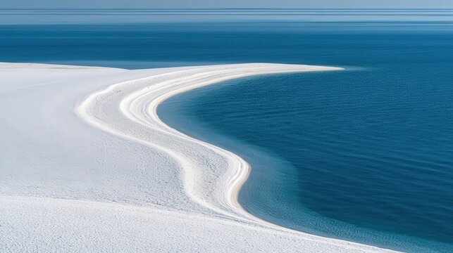White sand dunes meet blue ocean water under a clear sky