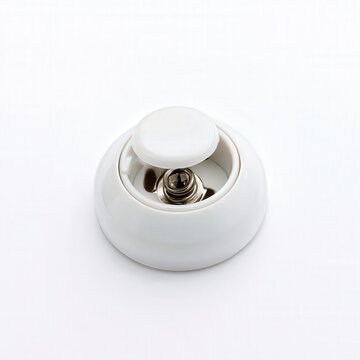 White ceramic light switch with metal mechanism on white background