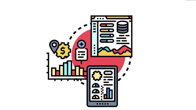 Business intelligence concept artwork featuring a comprehensive metric dashboard displaying data, charts, and financial indicators for efficient benchmarking and analysis