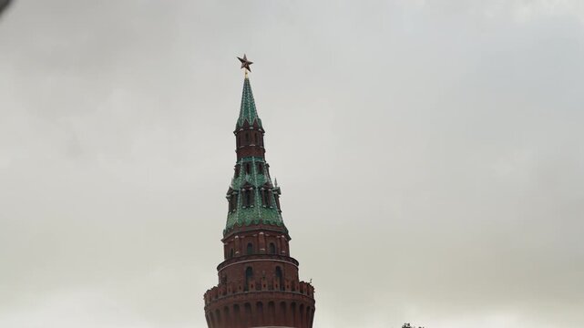 Kremlin tower with red star in moscow