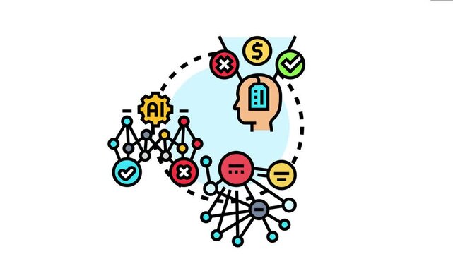 Thinking head processing information and data points, analyzing metrics for informed judgment, and driving an effective workflow or problem solving approach