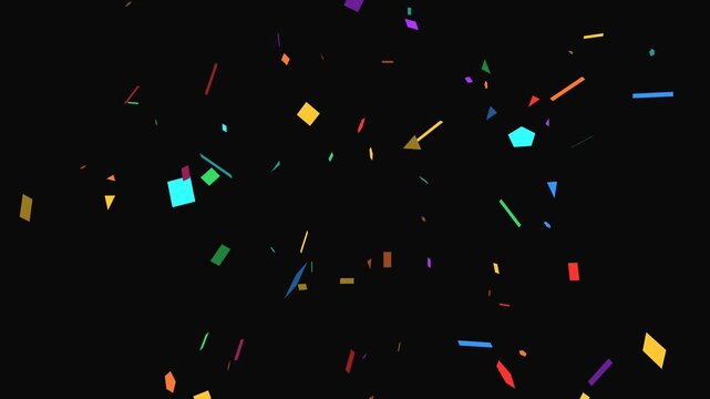Confetti paper cutouts falling and tumbling multi colored geometric shapes overlay for party celebration