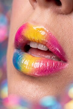 Close-Up of Lips with Vibrant Rainbow Gradient Colors