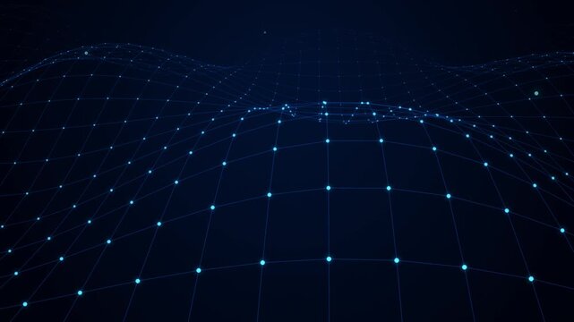 Abstract blue wireframe grid wave landscape undulating loop
