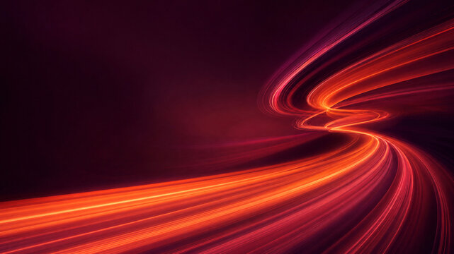 Abstract light trails in motion, glowing orange and red speed lines, futuristic energy waves on dark background