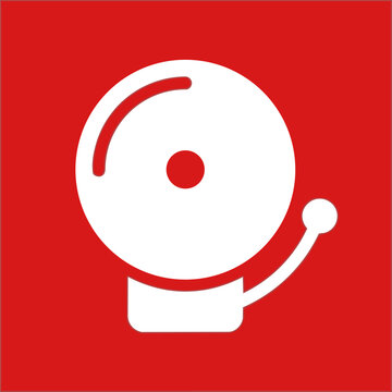 Fire alarm bell icon vector, emergency alert signal symbol, red and white safety warning sign, school bell illustration ,Clean grouped each Icon