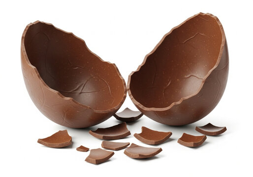 Broken chocolate egg shells with pieces