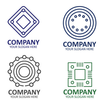 Set of four modern technology logo templates with abstract circuit and digital elements