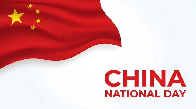Waving red flag of China with golden stars displayed proudly on a clean white background for annual national day celebration