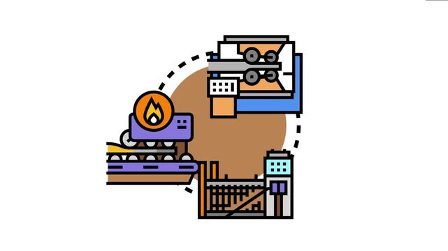 Metalworking industry concept showcasing various stages of industrial production, including melting, forging, and shaping metal materials in a factory setting