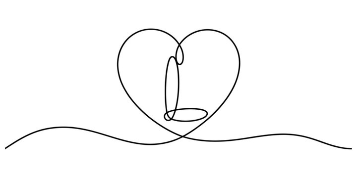 Heart shape with letter L inside, minimalist one line drawing, love symbol for romantic and personal designs.