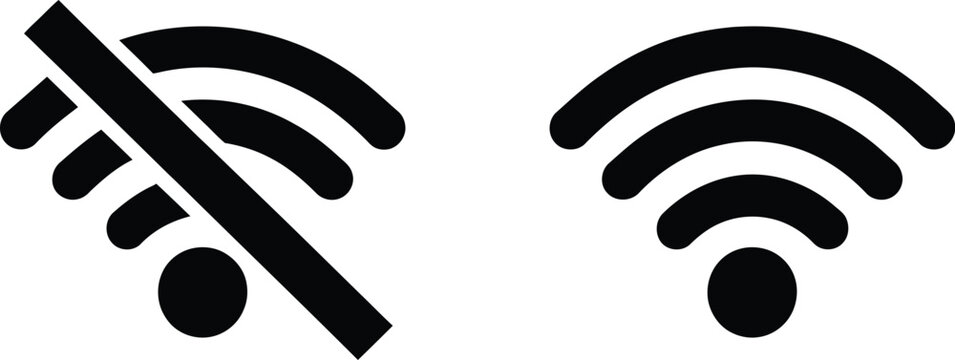 Wireless network icon, no connection symbol with diagonal line, WiFi unavailable, internet disconnected, network error, offline status, connectivity problem and