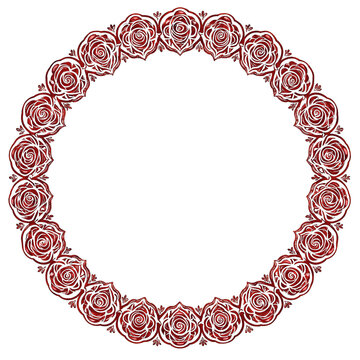 Elegant circular wreath of red roses with intricate petal details and symmetrical design