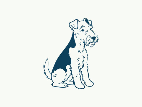 Line art illustration of a seated wire fox terrier dog, simple handdrawn style vector graphic