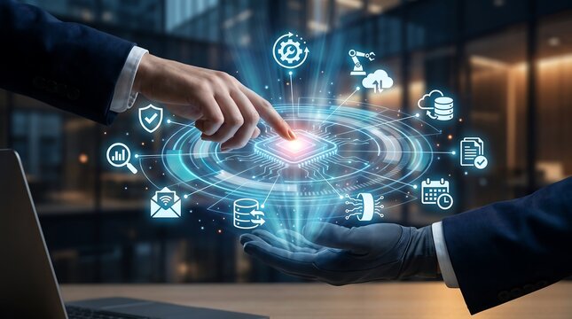 The future of technology is here a person interacting with a complex holographic data display interface