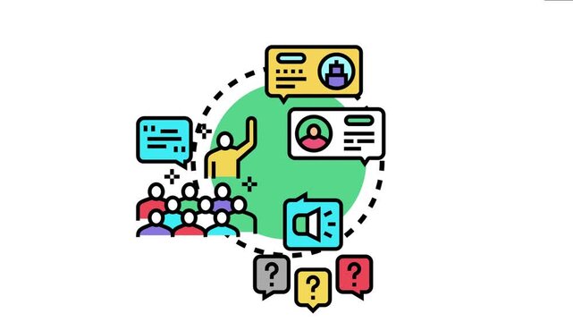 People engaging in an online discussion or q and a forum, receiving announcements, asking questions, and participating in a continuous communication thread