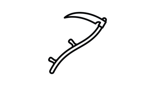 Grim reaper scythe a black line drawing on a white background