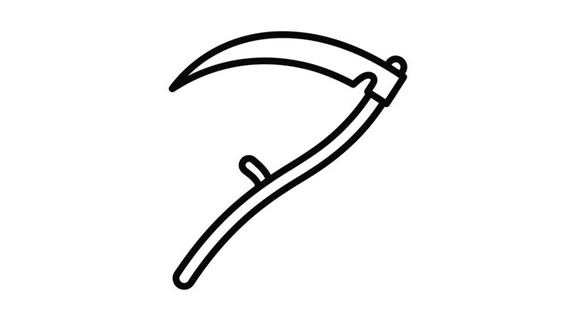 Line art depiction of a scythe on a white background