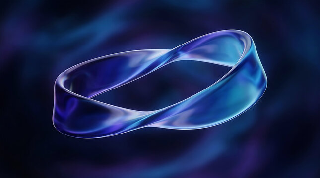 Abstract blue glass mobius strip infinity loop shape render modern 3D geometric visual background