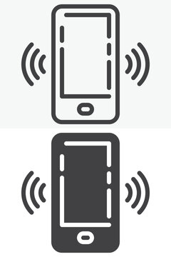 Vibrating smartphone call icon set with mobile phone and ring waves. Line outline and solid icon in different style, editable stroke vector sign and symbol.
