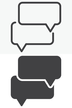 Chat speech bubbles icon set with two overlapping message boxes. Line outline and solid icon in different style, editable stroke vector sign and symbol for dialogue.