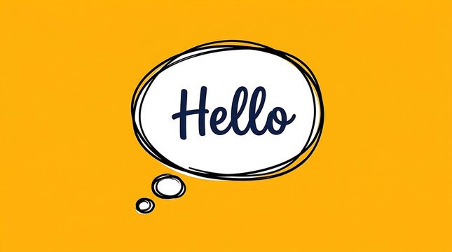 Hand drawn speech bubble with Hello text on a vibrant yellow background