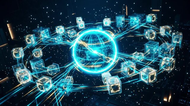 Blockchain technology and decentralized digital network animation