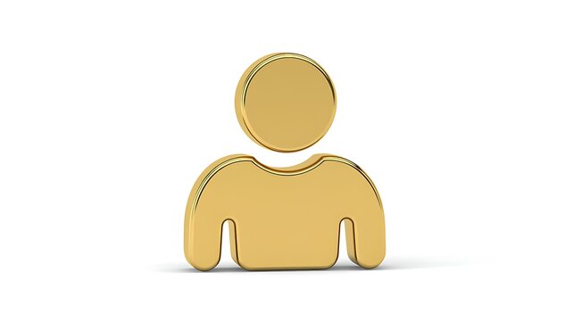 Golden 3D person icon with shadow, isolated on transparent background 