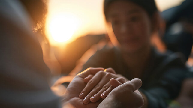 Couple Holding Hands in Tender Moment at Sunset
