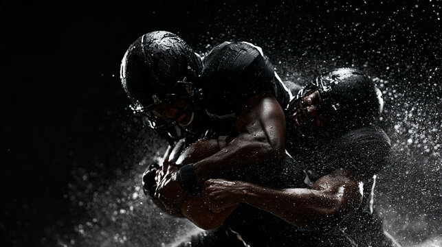 American Football Players Colliding with Water Splash