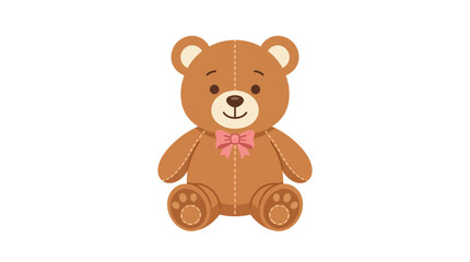 Fototapeta premium Brown plush teddy bear with a pink bow sitting upright on a white background