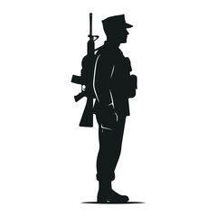Obraz premium Military warrior soldier silhouette standing with rifle in army infantry uniform man