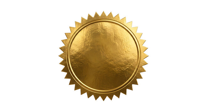 Golden metallic seal of approval round sticker with star edges luxurious badge for quality.