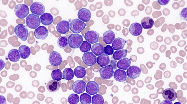 Microscopic View Of Blood Cells Showing Leukemia Abnormalities