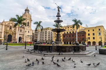 A view from the centre of the Plaza Major in the historic center of Lima, Peru in the dry season © Nicola