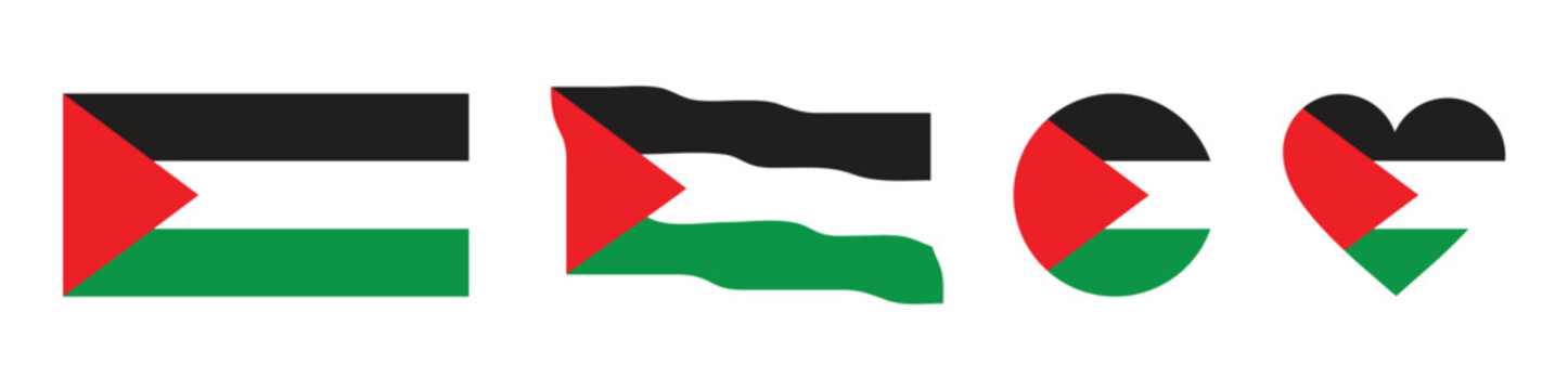 Palestine Flag Icon Set in Various Shapes