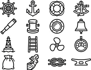 Ship steering wheel line art icon, nautical vessel helm vector illustration © Sourav Singha 01