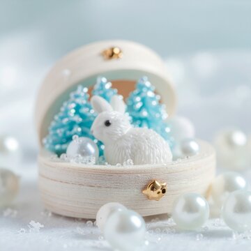 クリスマスツリーとウサギ、箱の中