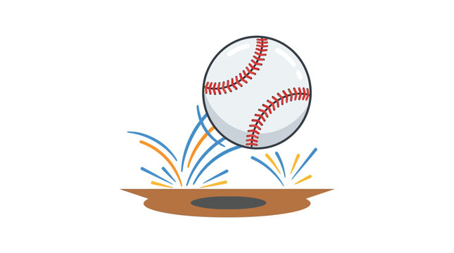 White baseball bouncing off the dirt ground with active motion splashes flat cartoon style sports element vector illustration isolated on white background