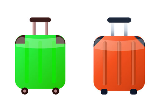 Travel Luggage Bag Vector Set - Green and Orange Suitcase PNG Clipart
