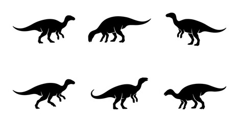 Obraz premium Dinosaur Silhouettes Collection, Prehistoric Animal Icons, Set of 6 Vector Graphics