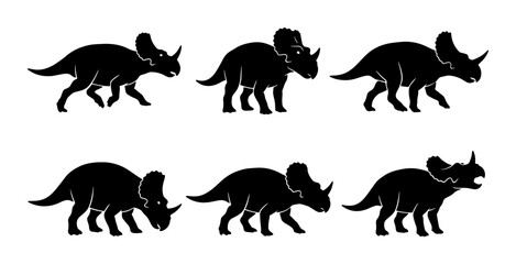 Obraz premium Triceratops Dinosaur Silhouettes, Prehistoric Reptile Icons, Ancient Creature Vector Set