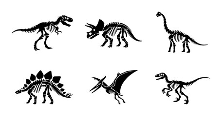 Dinosaur Skeletons Vector Icons Set, Prehistoric Fossil Anatomy Illustrations © Sahil