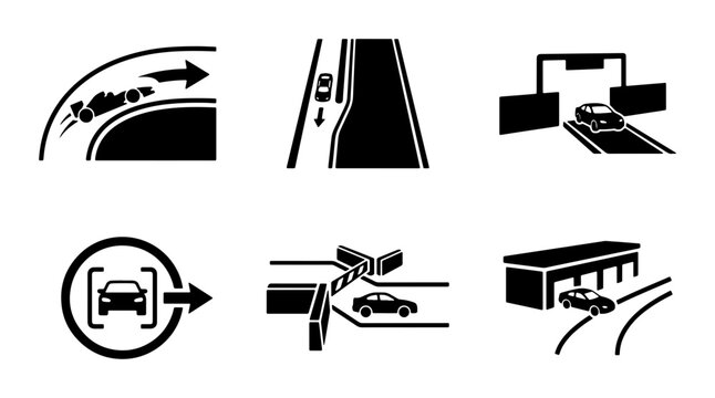 Car Toll Icons, Traffic Flow Symbols, Roadway Payment Graphics, Transportation System Elements