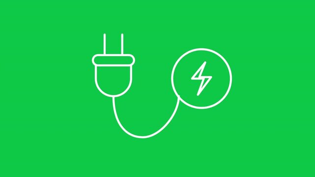 Electric Plug Cable With Lightning Energy Power Symbol on Green Screen