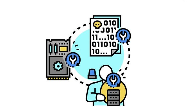 Information technology specialist performing digital data recovery and system repair, addressing corrupt files and hardware issues with expert technical support and computer maintenance