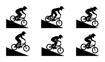 Fototapeta premium BMX Bike Rider Silhouettes, Extreme Sports Action, Bicycle Trick Sequences, Vector Graphics Set